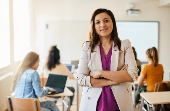 Teacher standing in front of students